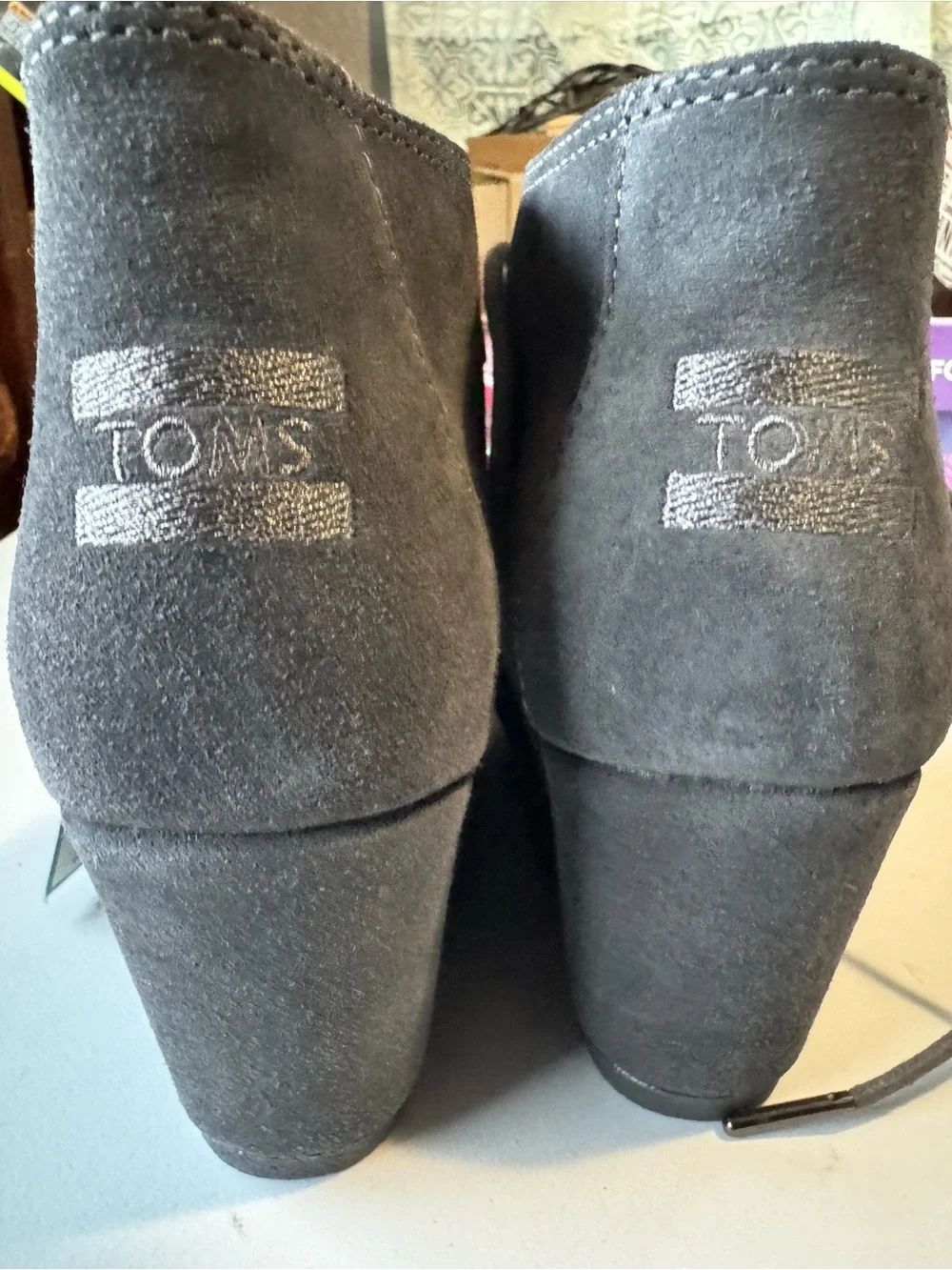 Toms Gray Suede Wedge Ankle Booties